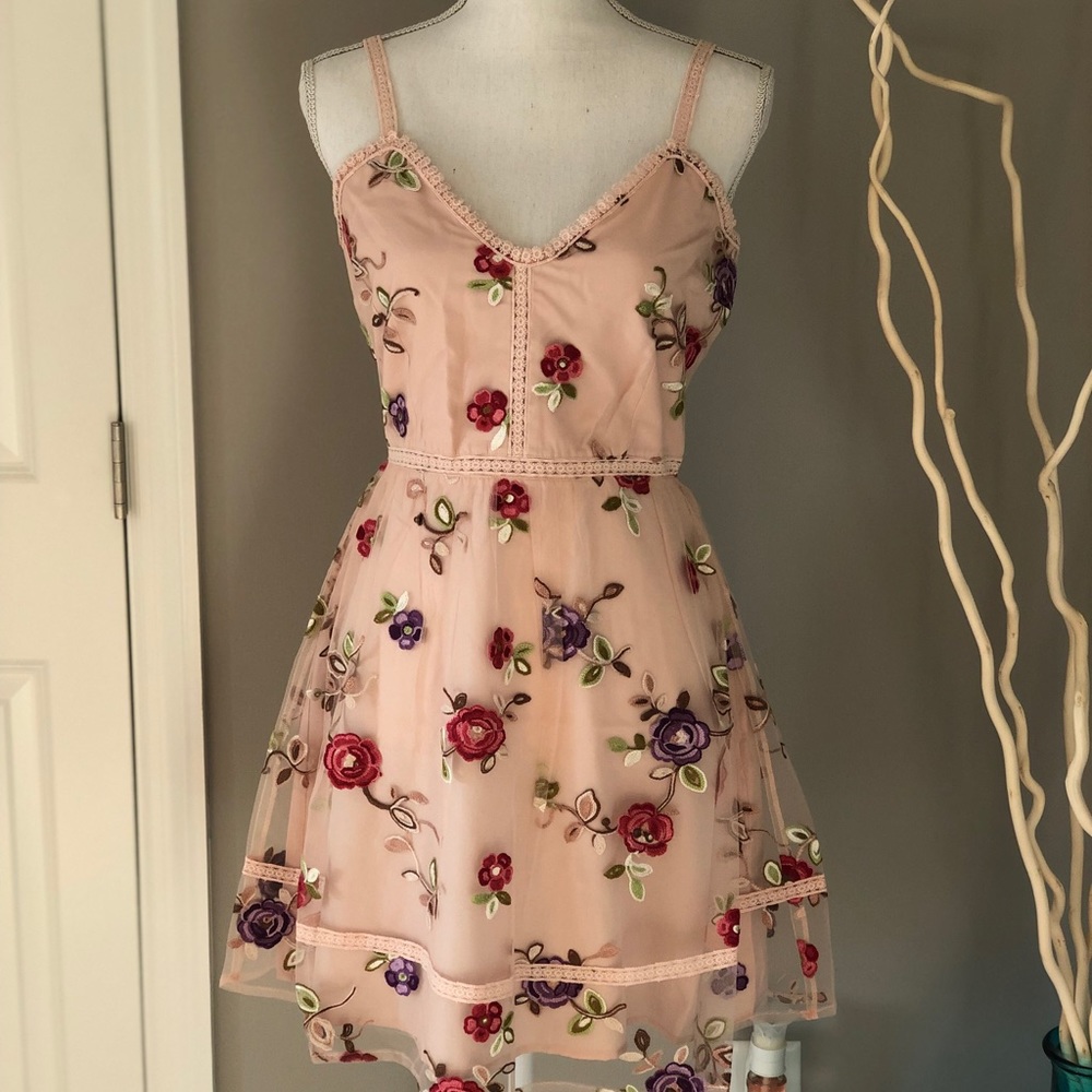 BB Dakota Floral-Embroidered Mini Dress